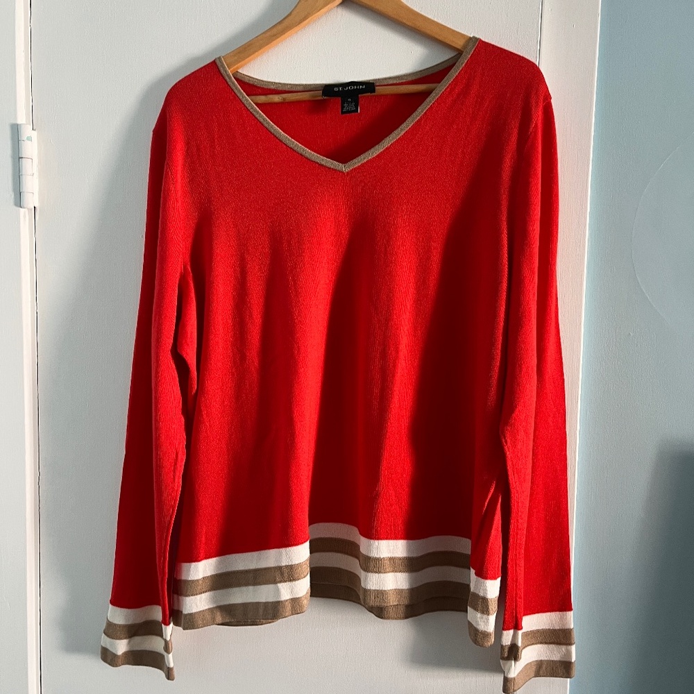 St John Wool Blend Sweater, Deep Coral, XL